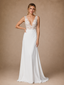 ChicSew Spaghetti Straps V-Neck Sleeveless A-Line Lace Crepe Long Wedding Dress