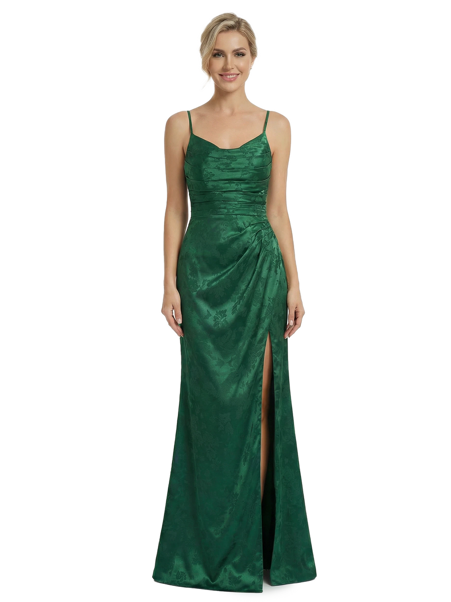 ChicSew Formal Dresses For Women Elegant Jacquard Satin Spaghetti Straps Side Slit Mermaid Long Formal Evening Dresses