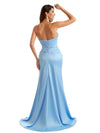 Sexy Side Split Sweetheart Mermaid Long Satin Chic Formal Maid of Honor Dresses