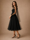 ChicSew Simple Illusion Long Sleeves Tulle A-Line Tea-Length Wedding Dresses