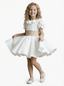 Short Sleeve Ruffle Neck Satin Skater Style Knee Length Junior Bridesmaid Dress