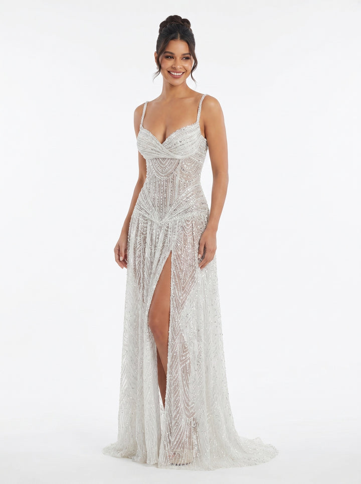 ChicSew A-line Spaghetti Straps Maxi Long Sequin Wedding Dresses Online