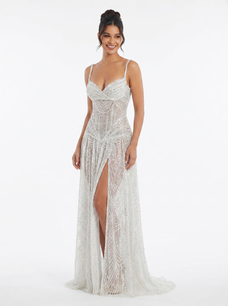 ChicSew A-line Spaghetti Straps Maxi Long Sequin Wedding Dresses Online