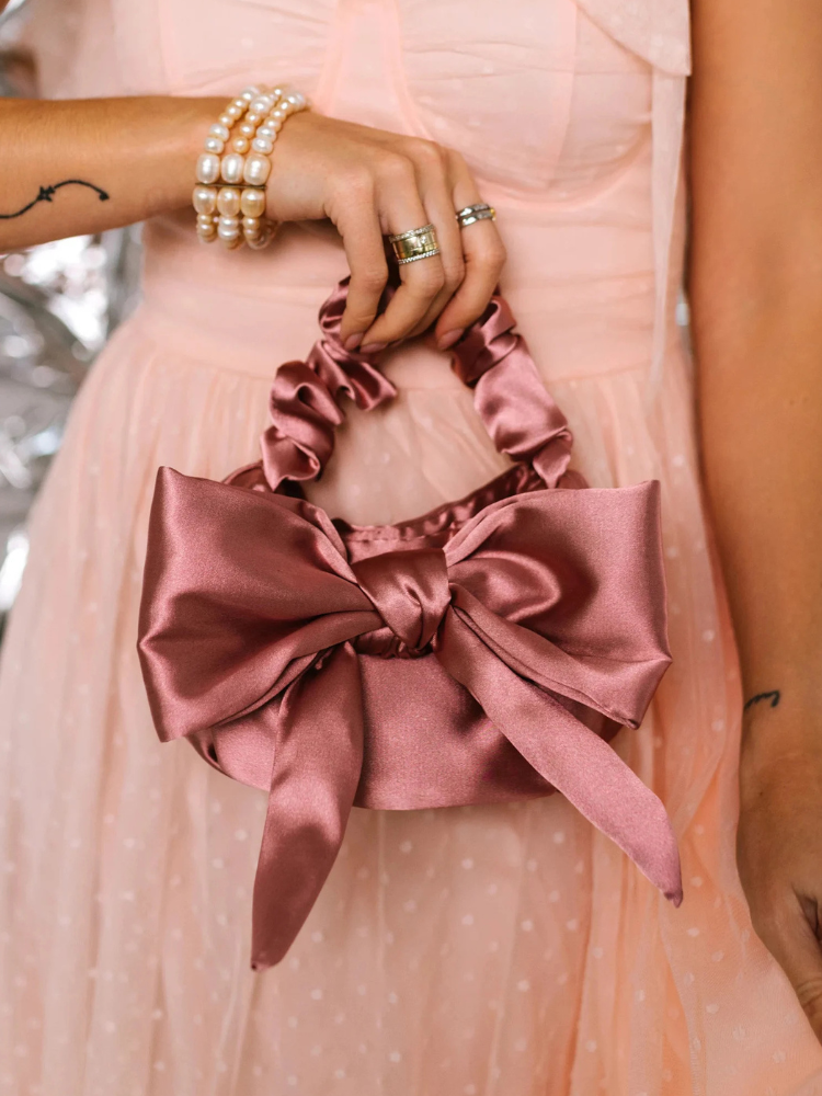 Satin Evening Clutch with Bow Cocktail Party Bag Elegant Satin Purse Wedding Bag Small Handmade Bag for Event