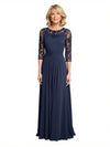 Stylish Lace Half Sleeves Chiffon A-Line Mother Of The Bride and Groom Dresses