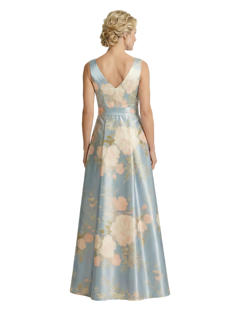 ChicSew Modern Jacquard Satin V-Neck A-Line Floor-Length Mother Of The Bride Dresses