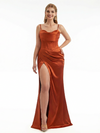 Elegant Spaghetti Straps Boning Side Slit Mermaid Soft Satin Long Black Tie Gowns
