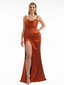 Elegant Spaghetti Straps Boning Side Slit Mermaid Soft Satin Long Black Tie Gowns