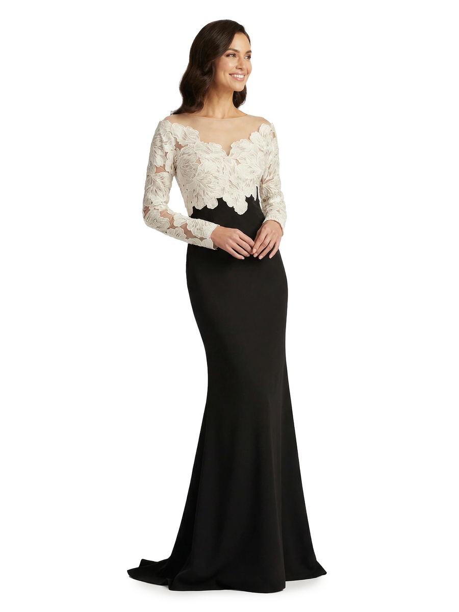 Chicsew V-Neck Long Sleeve Floral Applique Mermaid Floor Length Fancy Mother Of The Bride And Groom Dresses