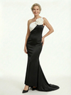 Elegant Black And White Satin Mermaid One Shoulder Long Mother Of The Bride Dresses