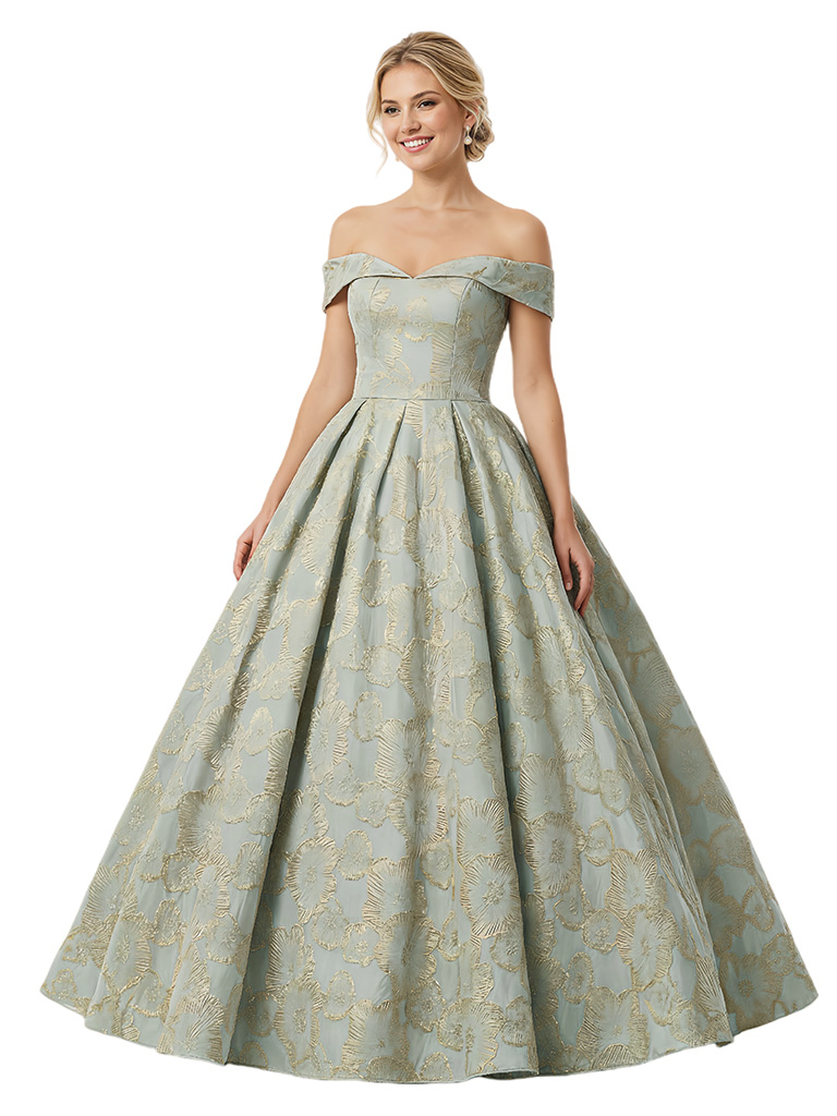 ChicSew Modern Floral Jacquard Off Shoulder Floor-Length A-Line Long Formal Evening Dresses