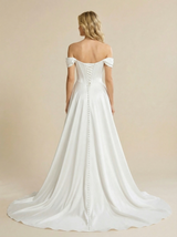 Mermaid Off Shoulder Side Slit Maxi Long Satin Wedding Dresses Overskirt