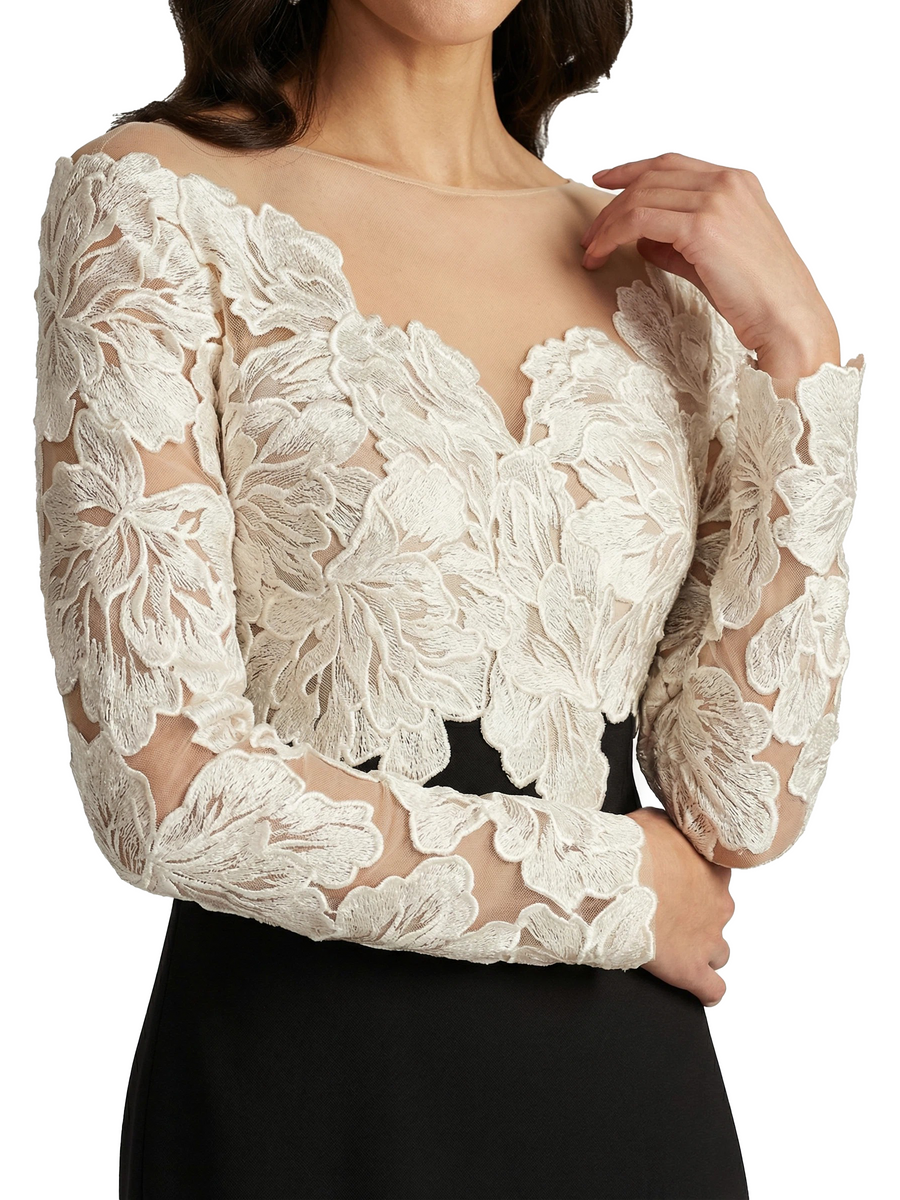 Chicsew V-Neck Long Sleeve Floral Applique Mermaid Floor Length Fancy Mother Of The Bride And Groom Dresses