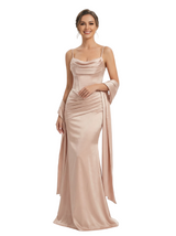 ChicSew Spaghetti Straps Corset Satin Ruched Mermaid Long Formal Bridesmaid Dresses