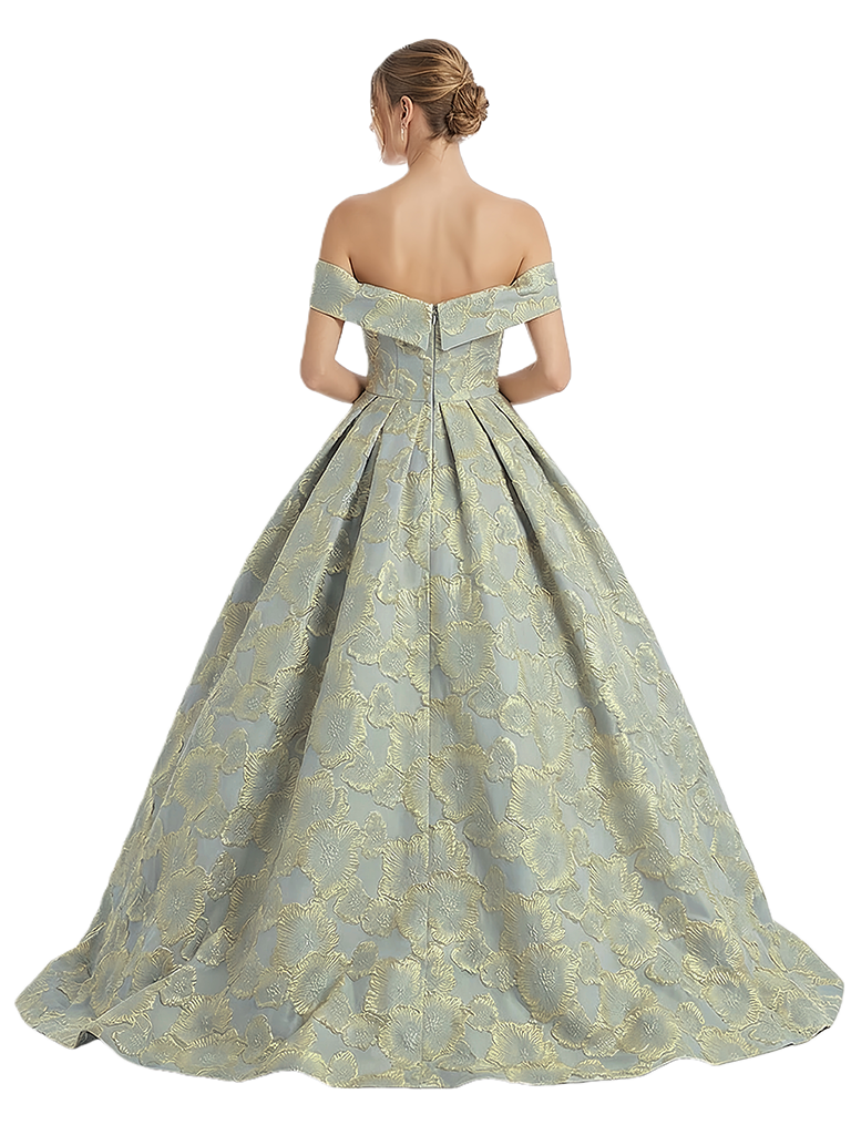 ChicSew Modern Floral Jacquard Off Shoulder Floor-Length A-Line Long Formal Evening Dresses