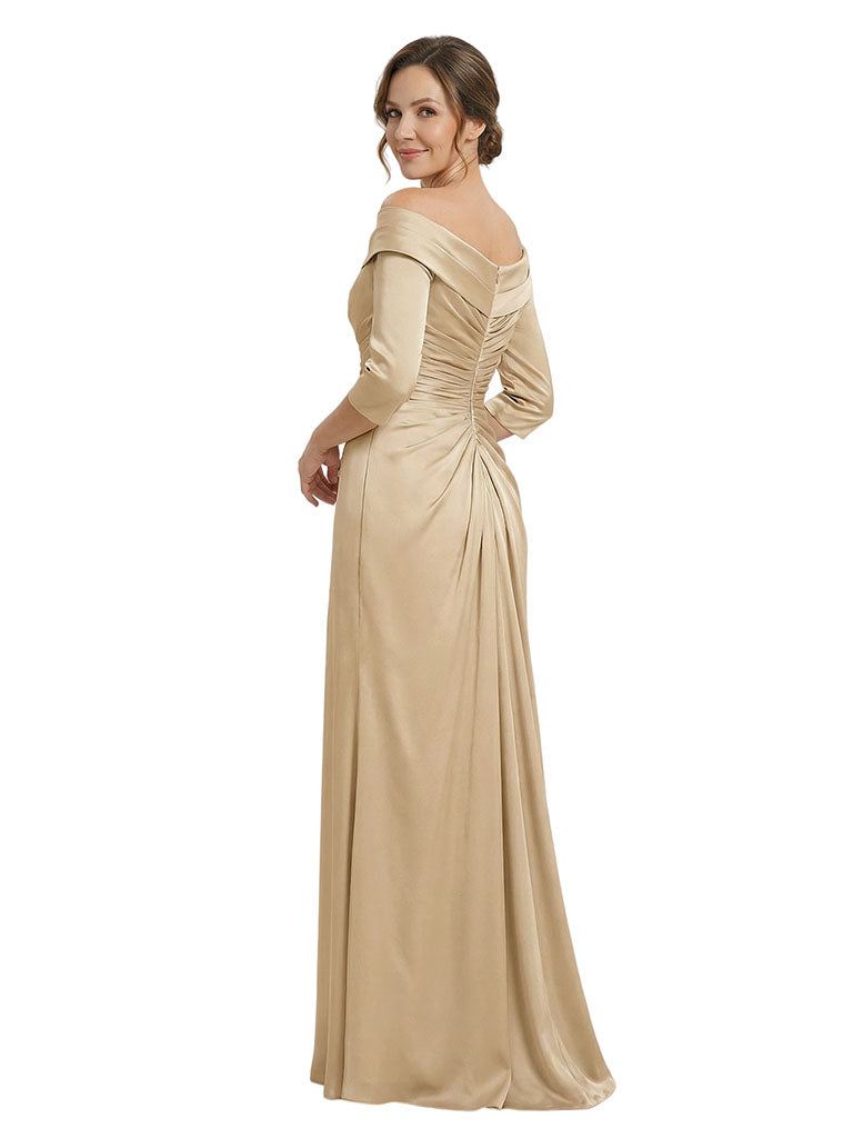 Elegant V-Neck Off Shoulder 3/4 Sleeves Ruching Mermaid Mother Of The Bride Dresses