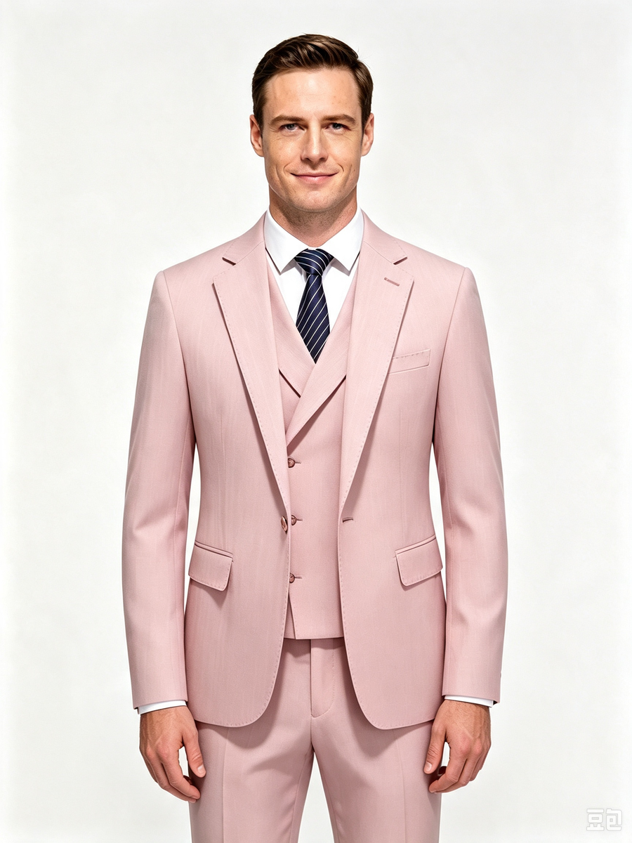 Classic 3 Piece Pink Men's Suit with Regular Fit and Sophisticated Peak Lapel