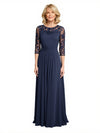Stylish Lace Half Sleeves Chiffon A-Line Mother Of The Bride and Groom Dresses