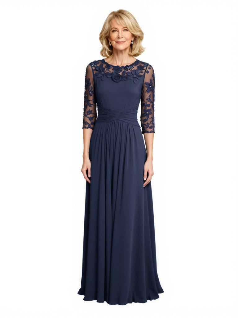Elegant Lace Applique 3/4 Sleeves Chiffon A-Line Mother Of The Bride Dresses - ChicSew Elegant Lace Applique 3/4 Sleeves Chiffon A-Line Mother Of The Bride Dresses - ChicSew