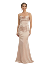 ChicSew Spaghetti Straps Corset Satin Ruched Mermaid Long Formal Evening Dresses