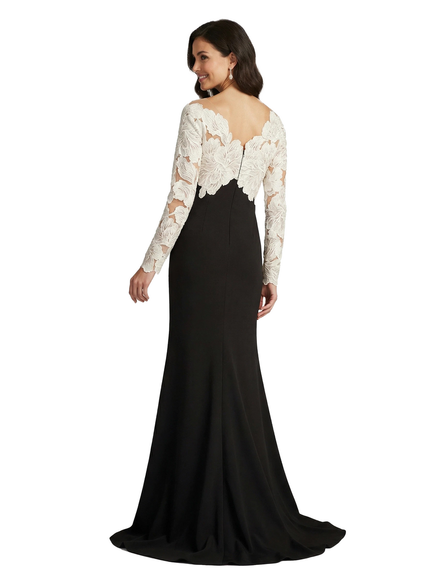 Chicsew V-Neck Long Sleeve Floral Applique Mermaid Floor Length Fancy Mother Of The Bride And Groom Dresses