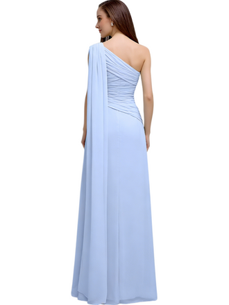 Chiffon A-line One-Shoulder Sleeveless Floor-Length Bridesmaid Dresses