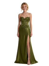 Sweet Satin Beaded Sweetheart Corset Lace Up Back Mermaid Long Party Prom Dresses