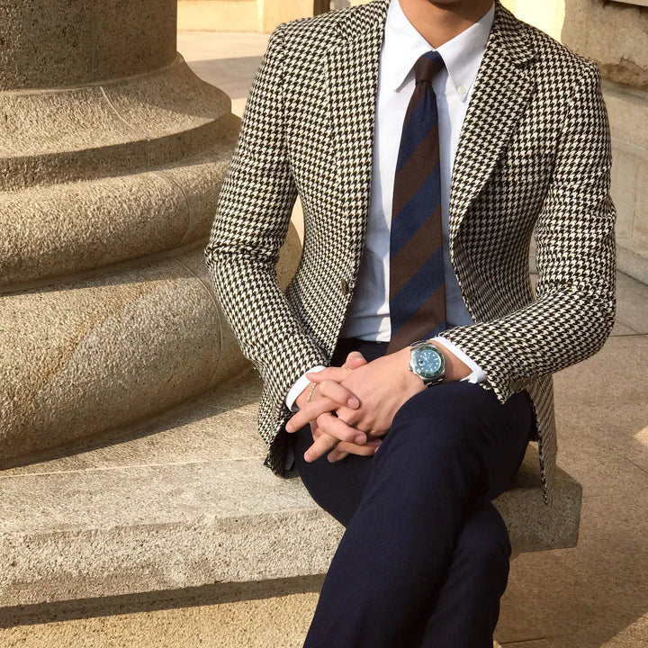 Casual Men's 2 Pieces Houndstooth Peak Lapel Tuxedos (Blazer+Pants) CN469