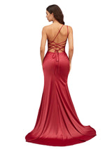 Elegant One Shoulder Mermaid Side Slit Soft Satin Long Wedding Bridesmaid Dresses
