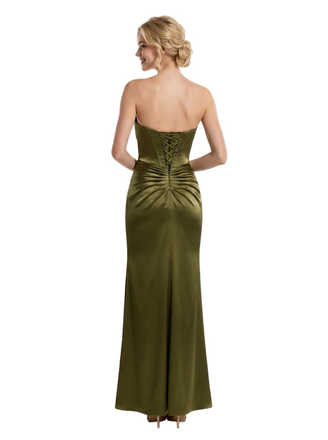 Sweet Satin Beaded Sweetheart Boning Lace Up Back Mermaid Long Party Prom Dresses