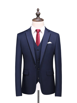 Navy Blue 2 pieces Men‘s Suit Slim Fit Flat Double Breasted Peak Lapel Tuxedo CN505