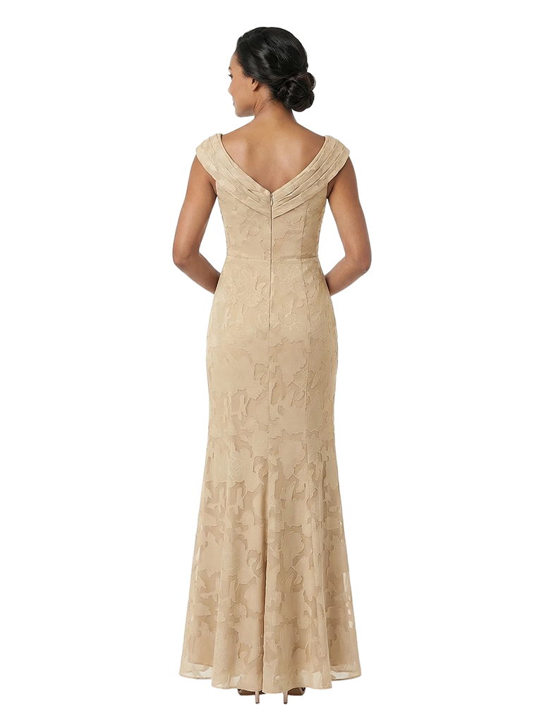 Chicsew Elegant Off Shoulder Floral Burnout Chiffon Mermaid Formal Evening Dresses