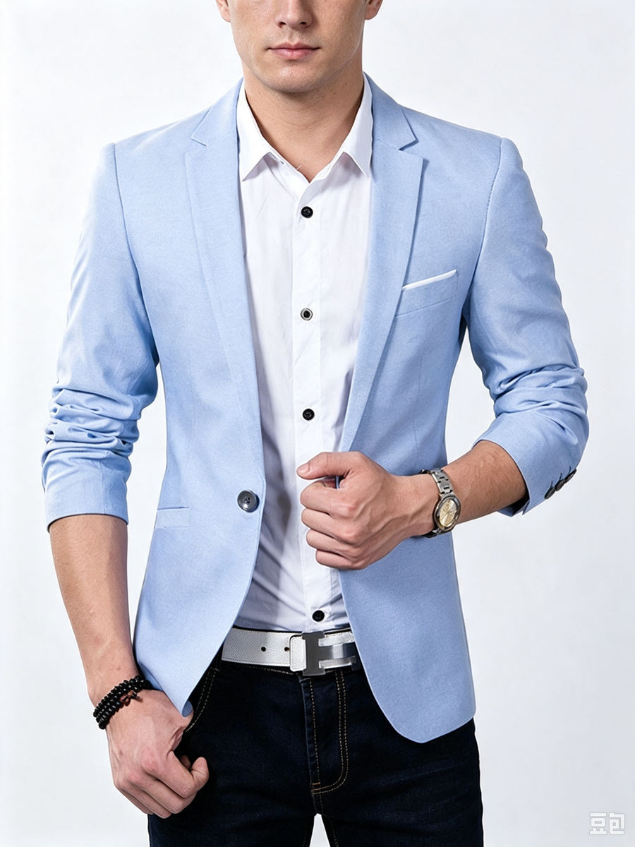 Classic 1 Piece Sky Blue Men's Suit with Regular Fit and Sophisticated Peak Lapel