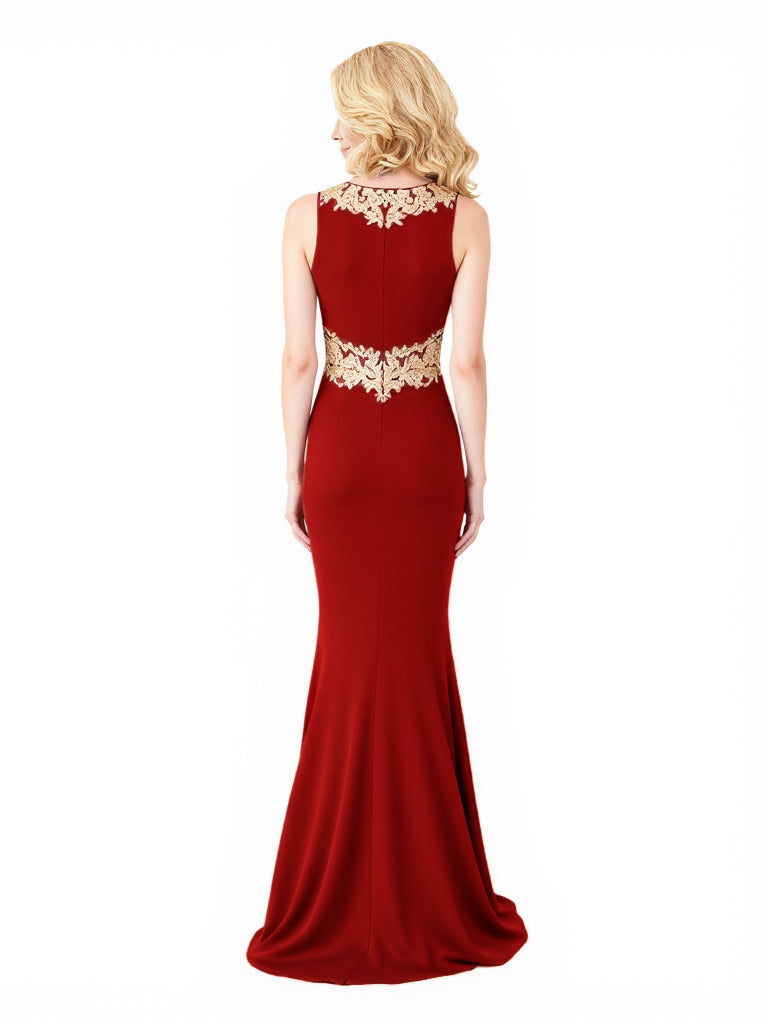 Elegant Crepe V-Neck Mermaid Side Slit Applique Long Mother Of The Bride Dresses