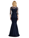 Elegant Half Sleeves Mermaid Lace Satin Floor-Length Mother of the Bride Dresses Side Slit