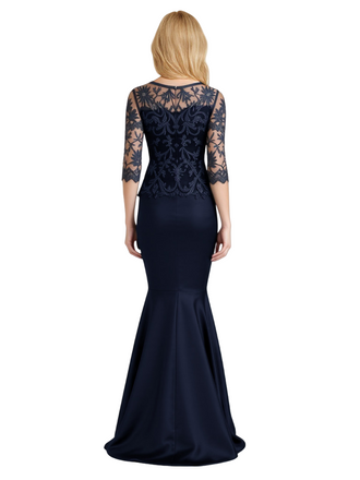 Elegant Half Sleeves Mermaid Lace Soft Satin Side Slit Floor-Length Mother of the Bride Dresses