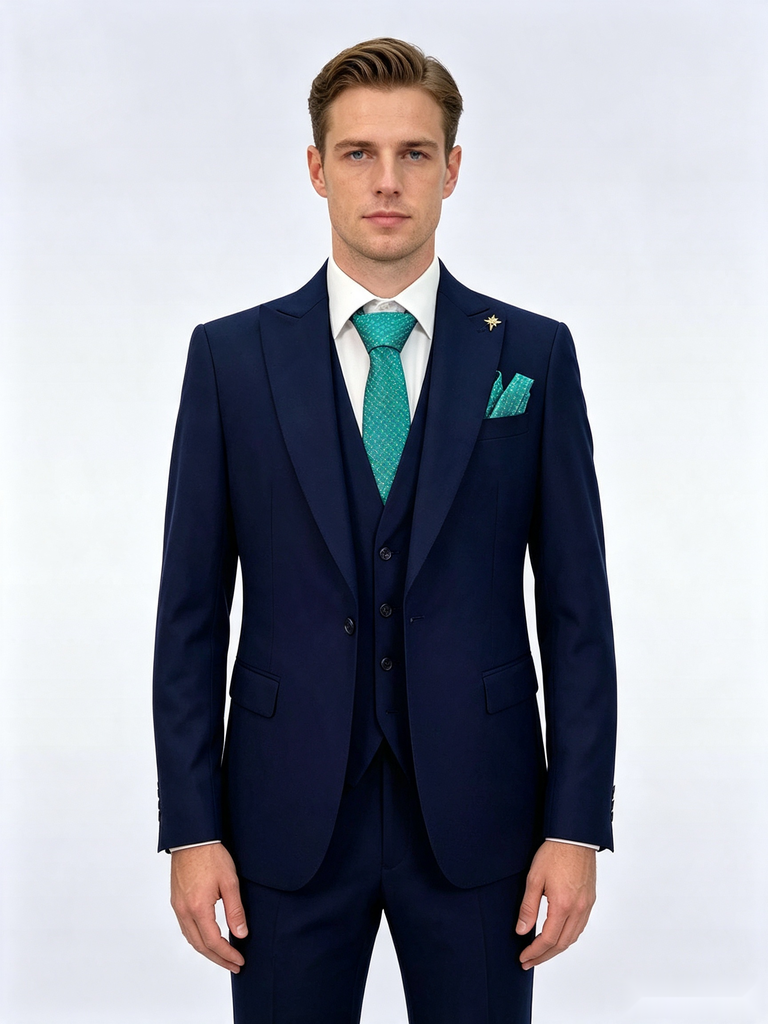 Classic 1 Piece Dark Navy Men's Suit with Regular Fit and Sophisticated Peak Lapel