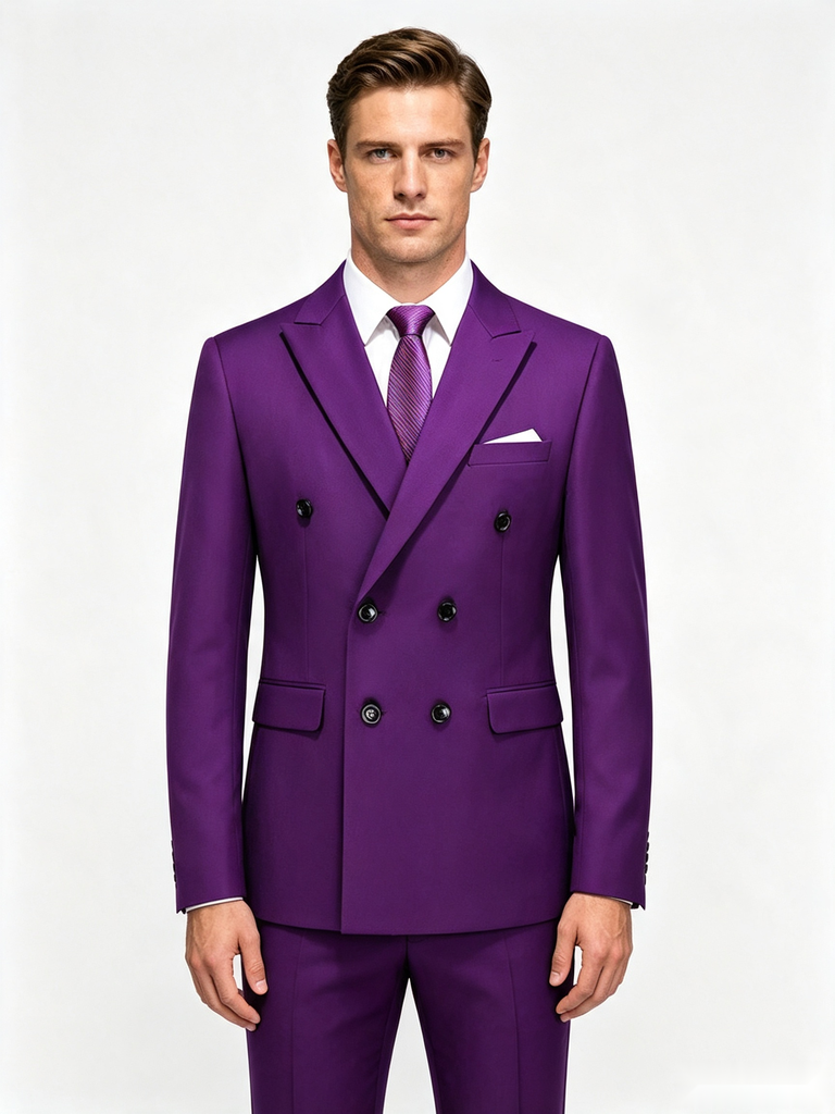 Classic 2 Piece Purple Men's Suit with Regular Fit and Sophisticated Peak Lapel
