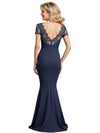 Elegant Short Sleeves V-Neck Side Slit Mermaid Crepe Long Mother of The Bride and Groom Dresses