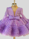 Sequin Baby Girl Dress Velvet Full Sleeves Flower Girl Dress Knee Length Dresses For Girls Bow Puffy First Communion