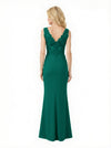 Elegant Crepe V-Neck Side Slit Lace Mermaid Long Mother of the Bride and Groom Dresses