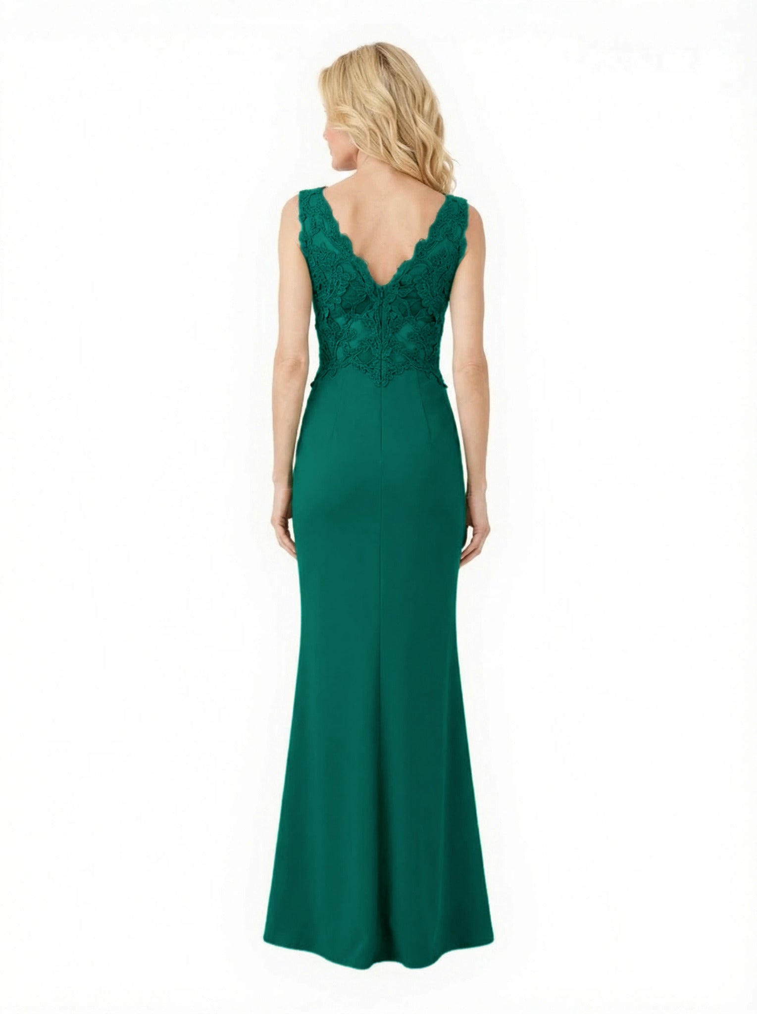 Elegant Crepe V-Neck Side Slit Lace Mermaid Long Mother of the Bride and Groom Dresses