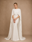 ChicSew Elegant Round Neck Crepe Mermaid Floor-Length Wedding Dress With Cape