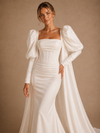 ChicSew Unique Square Long Sleeves Boning Satin Mermaid Floor-Length Wedding Dress