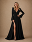 ChicSew Elegant Unique A-Line V-Neck Side Slit Crepe Long Sleeves Maxi Wedding Dresses
