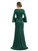 Elegant V-Neck Long Sleeves Side Slit Mermaid Mother Of The Bride Dresses