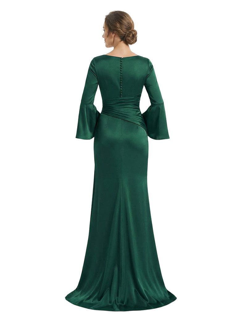Elegant V-Neck Long Sleeves Side Slit Mermaid Mother Of The Bride Dresses
