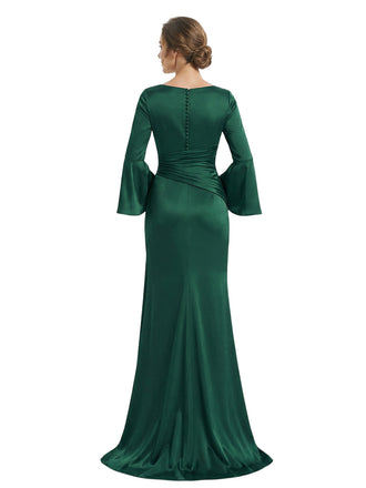 Elegant V-Neck Long Sleeves Side Slit Mermaid Mother Of The Bride Dresses