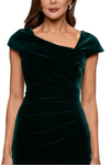 Chicsew Asymmetric Cap Sleeve Ruched Sheath Floor Length Velvet Slit Detail Luxurious Mother Of The Bride And Groom Dresses