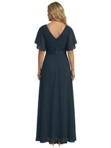 Elegant V-Neck Side Slit Flutter Sleeves Chiffon A-Line Mother of The Bride Dresses